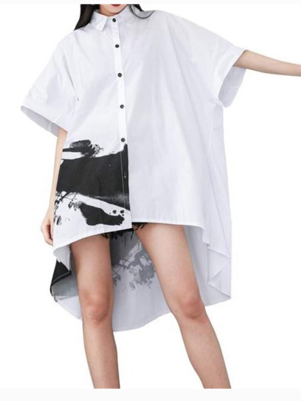 ELLAZHU White Button-Up Shirt dress with Blue Brand Tag
